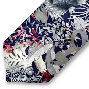 Atonio Calafatano Silk Tie Tropical Rainforest Animal Print Blue Silver Gray